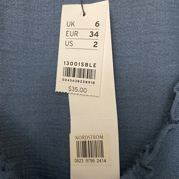 NWT Topshop Morgan Ruffle Trim Peplum Top Blue Size 2 - Picture 3 of 8